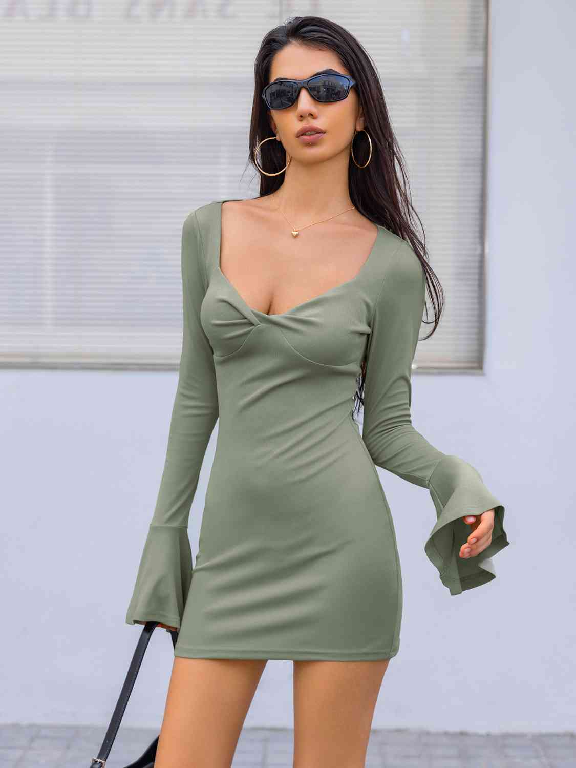 Twisted Flare Sleeve Mini Dress Trendsi