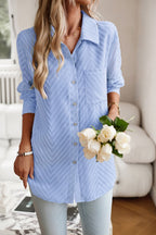 Collared Neck Long Sleeve Pocketed Shirt Trendsi