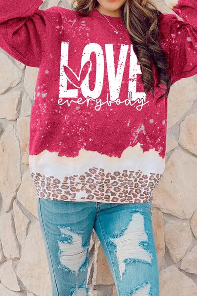 LOVE EVERYBODY Leopard Round Neck Sweatshirt Trendsi