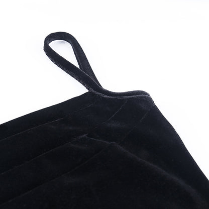 Ruffled velvet Halter Dress-Black aclosy