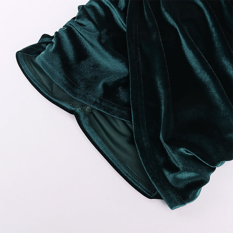 Velvet Pleated Sling Bag Hip Skirt Aclosy