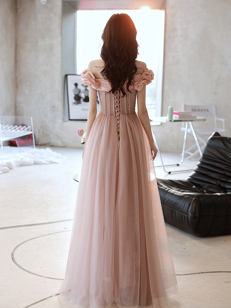 One Shoulder Evening Dress Pink Noble Dress aclosy