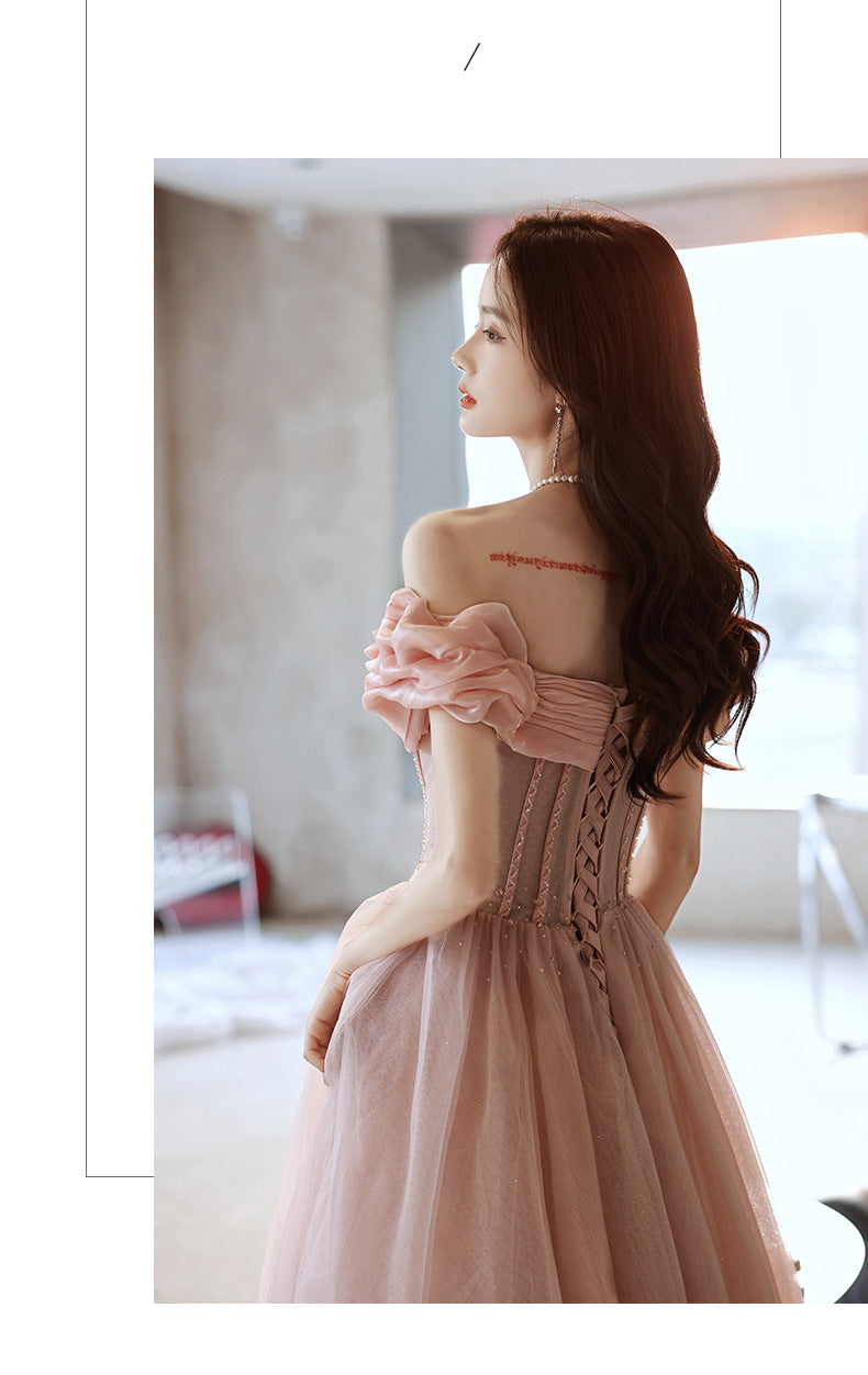 One Shoulder Evening Dress Pink Noble Dress aclosy