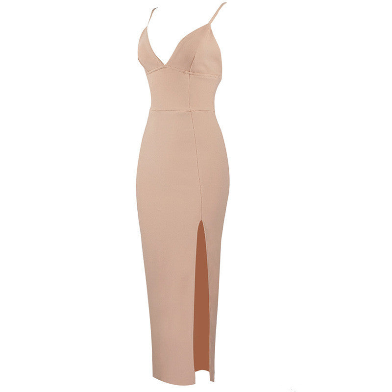 V-neck Sexy Dress With Waist Slit aclosy