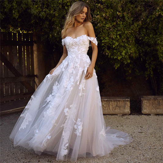 Lace Wedding Dresses Off The Shoulder Appliques A-Line Bride Dress Princess Wedding Gown Bridal Dress aclosy
