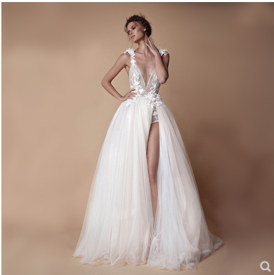 Angel Wedding Dress, Diamond Lace Collar, High Slit Bridal Tail, Open Back Light Wedding Dress aclosy