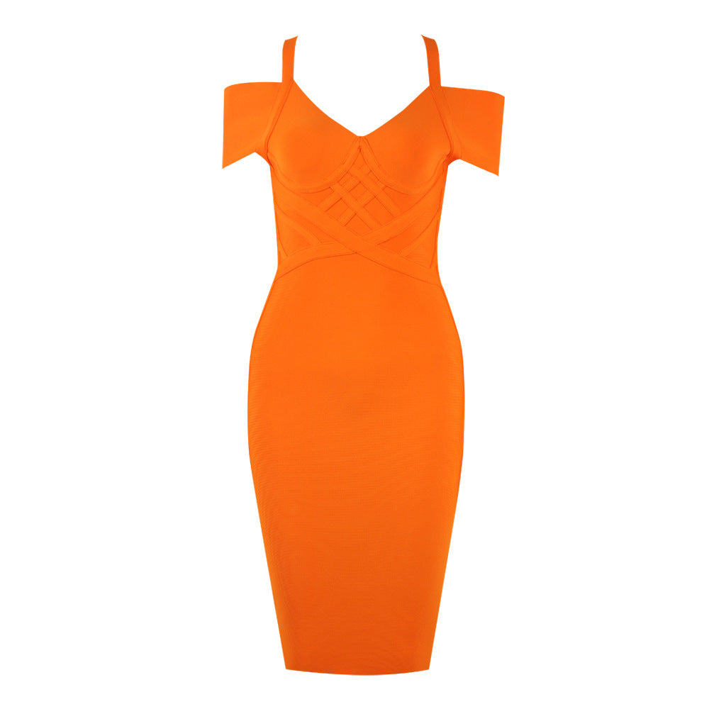 Orange Wedding Bandage Dress aclosy