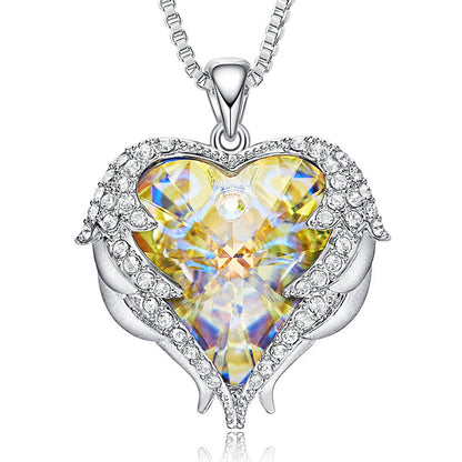 Ocean Heart Necklace Female Angel Wing Crystal Clavicle Chain New In