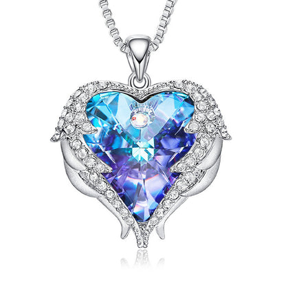 Ocean Heart Necklace Female Angel Wing Crystal Clavicle Chain New In