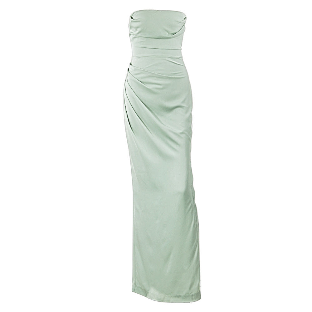 AERIKA SATIN STRAPLESS GOWN-GREEN aclosy