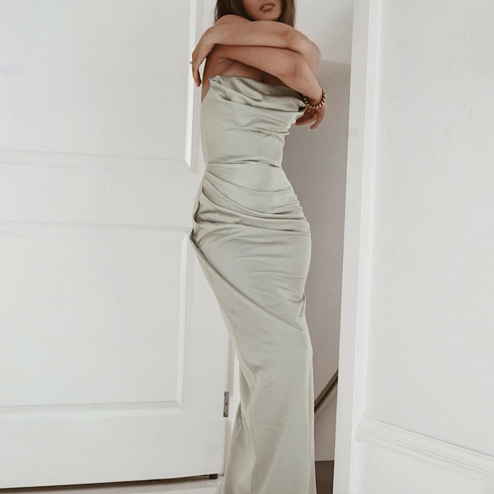 AERIKA SATIN STRAPLESS GOWN-GREEN aclosy