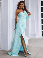 New Temperament Long Sleeved Party Split Evening Dress aclosy
