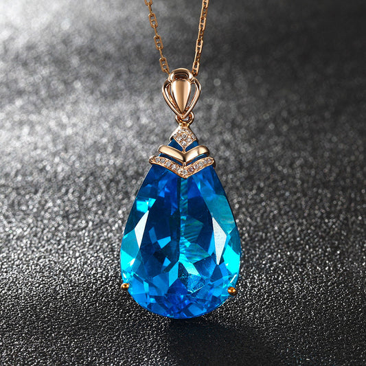 Blue Crystal Clavicle Chain Rose Gold Necklace Aclosy