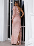New Temperament Long Sleeved Party Split Evening Dress aclosy