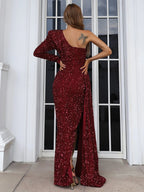 New Temperament Long Sleeved Party Split Evening Dress aclosy