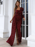 New Temperament Long Sleeved Party Split Evening Dress aclosy