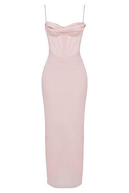 Ivory Corset Maxi Dress-Pink aclosy