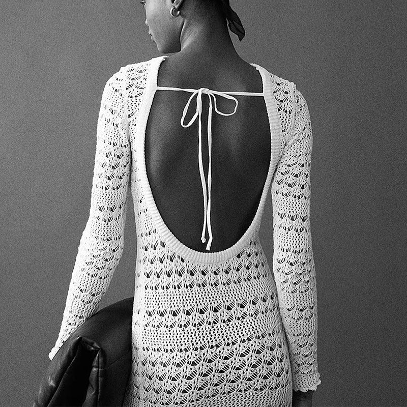 Women's Open-back Lace Knitted Dress aclosy