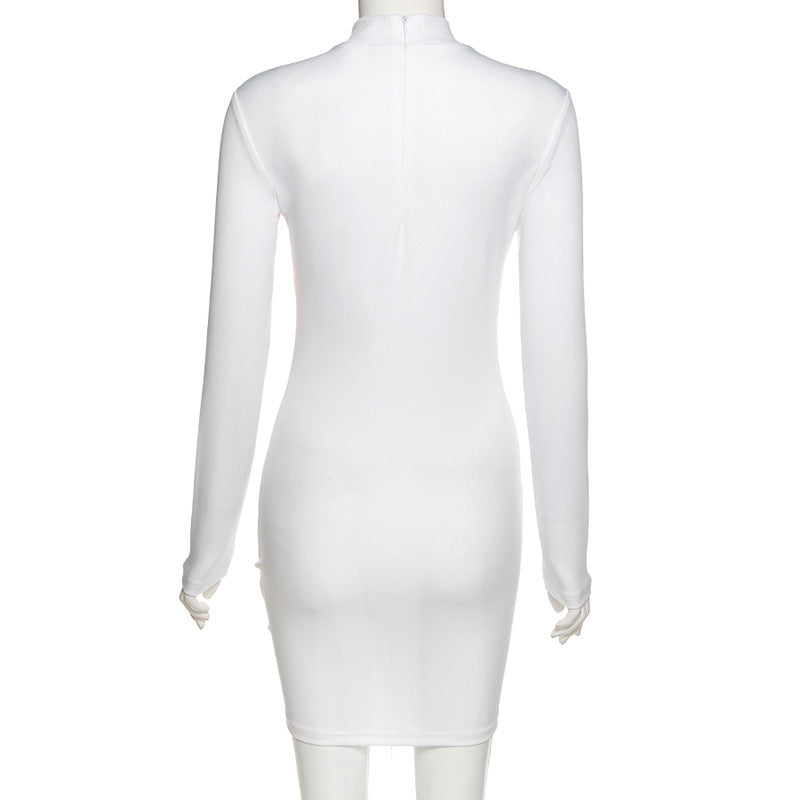 Bandage Hollow Tulle Stitching Cocktail Skirt Dress-White aclosy