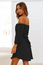 Feminine One Line Collar Lantern Sleeve Dress ACLOSY