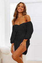 Feminine One Line Collar Lantern Sleeve Dress ACLOSY