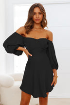 Feminine One Line Collar Lantern Sleeve Dress ACLOSY