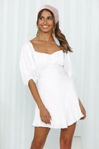 Feminine One Line Collar Lantern Sleeve Dress ACLOSY