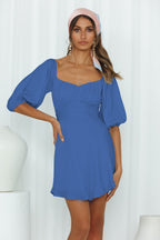 Feminine One Line Collar Lantern Sleeve Dress ACLOSY