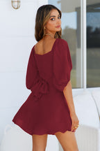 Feminine One Line Collar Lantern Sleeve Dress ACLOSY
