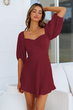 Feminine One Line Collar Lantern Sleeve Dress ACLOSY