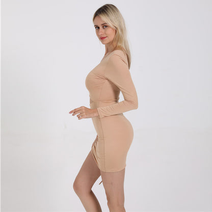 One Shoulder Cutout Long Sleeve Hip Dress aclosy