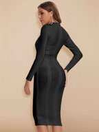 Cut-Out Long Sleeves Party Bandage Clubwear Midi Dress aclosy