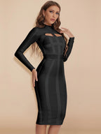 Cut-Out Long Sleeves Party Bandage Clubwear Midi Dress aclosy