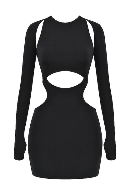 Black Jersey Cutout Mini Dress-Black Aclosy+