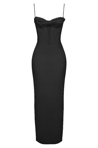Ivory Corset Maxi Dress-Black aclosy