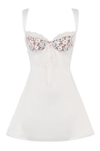 IVORY SATIN AND LACE MINI DRESS aclosy