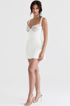 IVORY SATIN AND LACE MINI DRESS aclosy