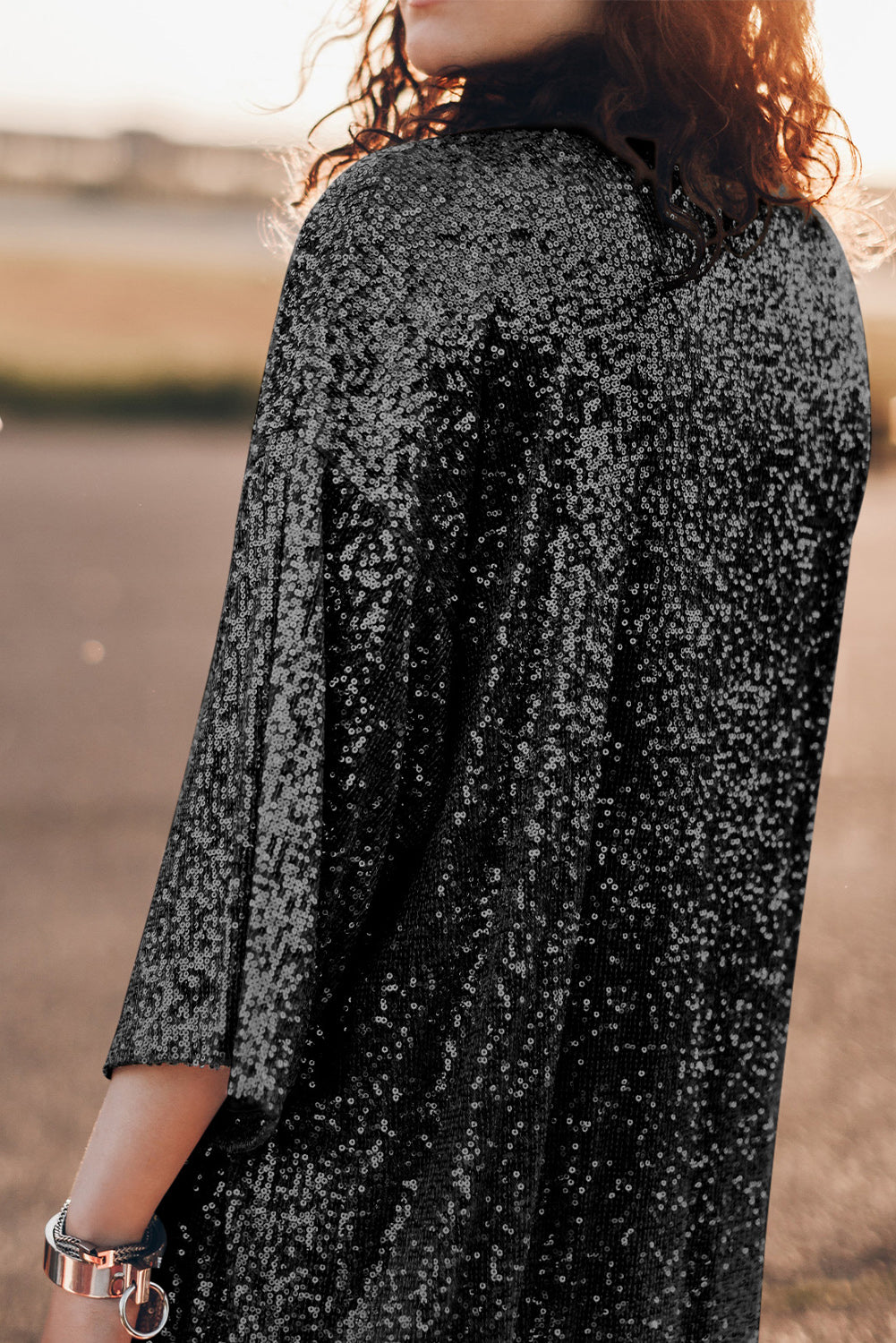 Sequin Open Front Duster Cardigan Trendsi