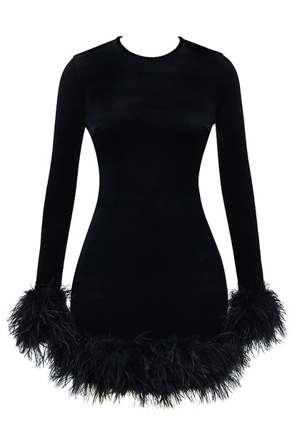 Keila Black Velvet Mini Fur Dress aclosy