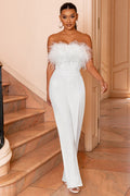 BANDEAU FEATHER WIDE LEG JUMPSUIT aclosy