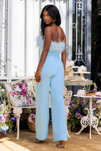 BANDEAU FEATHER WIDE LEG JUMPSUIT aclosy