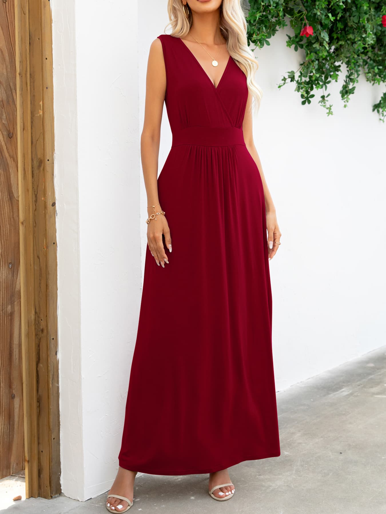 Surplice Neck Sleeveless Maxi Dress Trendsi