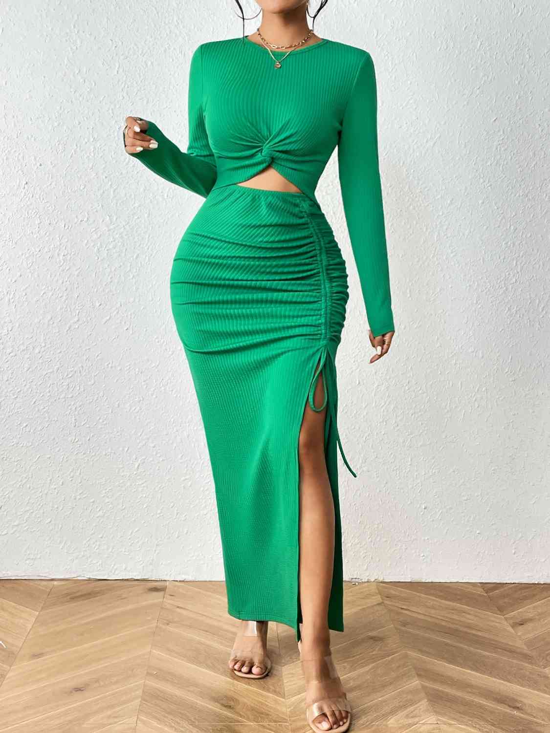 Twisted Top and Ruched Split Skirt Set Trendsi