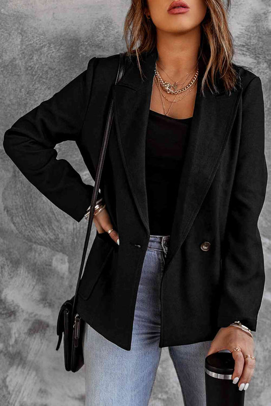 Double-Breasted Blazer with Pockets Trendsi