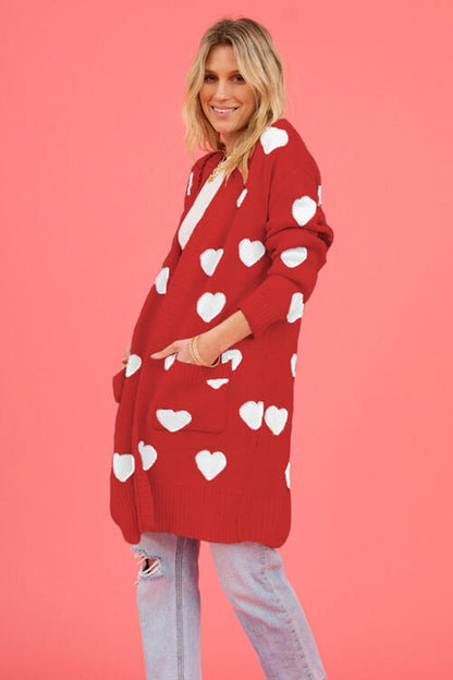 Heart Graphic Open Front Cardigan with Pockets Trendsi