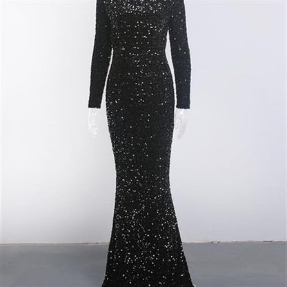 Women Modest Stretch Sequin Royal Blue Evening Prom Gown Party aclosy