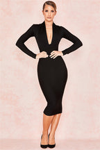 Full Sleeve Bandage party Dress-Black aclosy