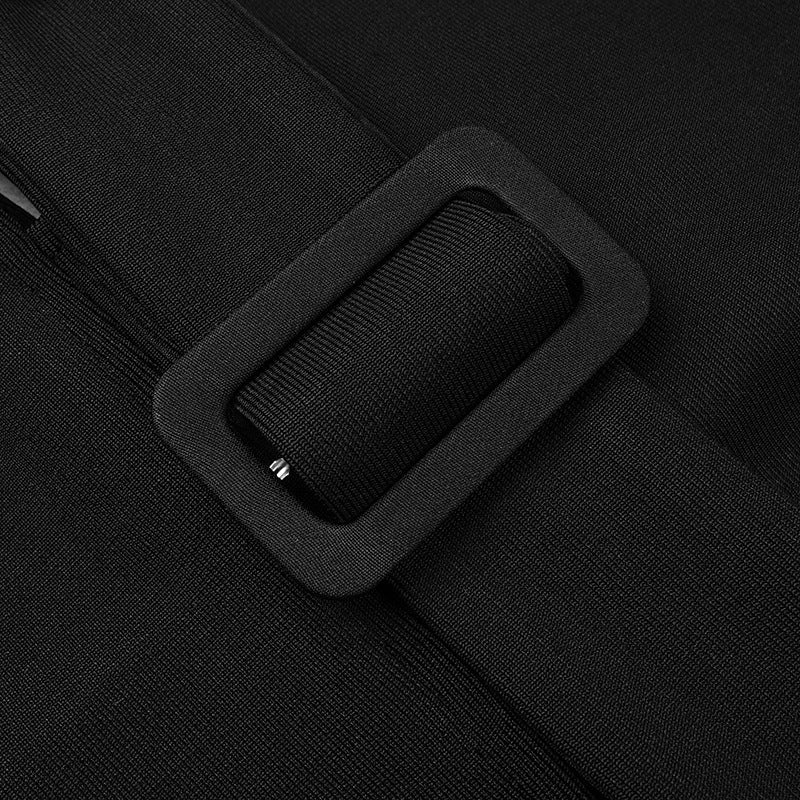 Round Neck Bandage Belt Dress-Black aclosy