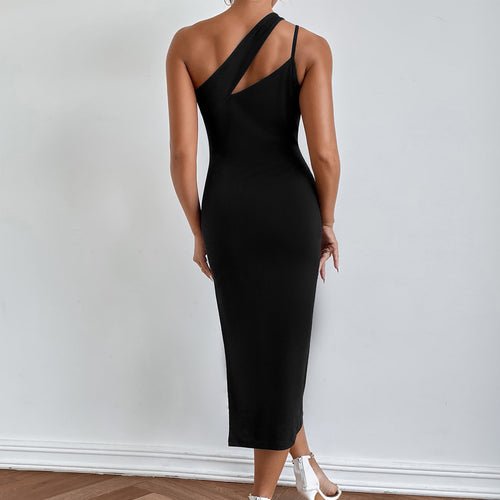 Slit Shoulder Bag Hip Skirt Irregular Slim Slimming Open Back Dress ACLOSY