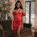 Alyia Satin Off Shoulder Dress aclosy